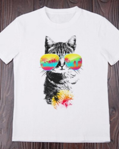 400x500 Watercolor Painting Funny Cat T Shirts For Men Cartoon Cat Glasses