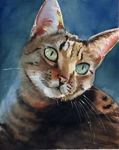 238x300 Giclee Print Tabby Cat Watercolor Painting Art Inky Pet Portrait