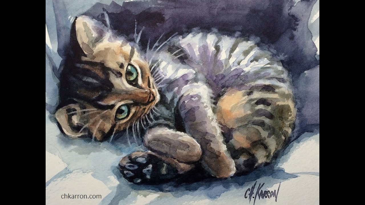 1280x720 Watercolor Sketch Demo Kitten Cat By Ch.karron