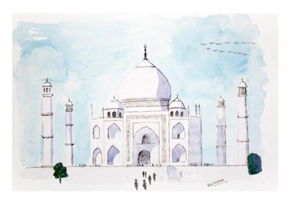 600x418 Taj Mahal Agra India Watercolor Wall Art Artist Keshava Shukla