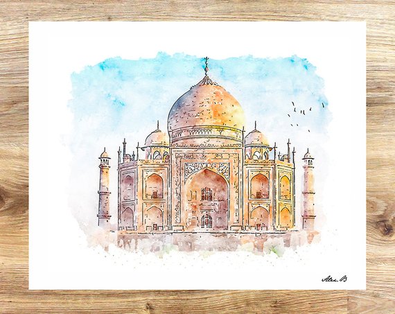 570x453 Taj Mahal City Art Watercolor Art Indian Art City Etsy