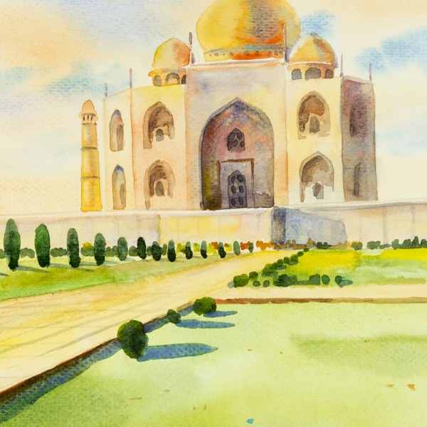 600x600 Taj Mahal India Watercolor On Canvas
