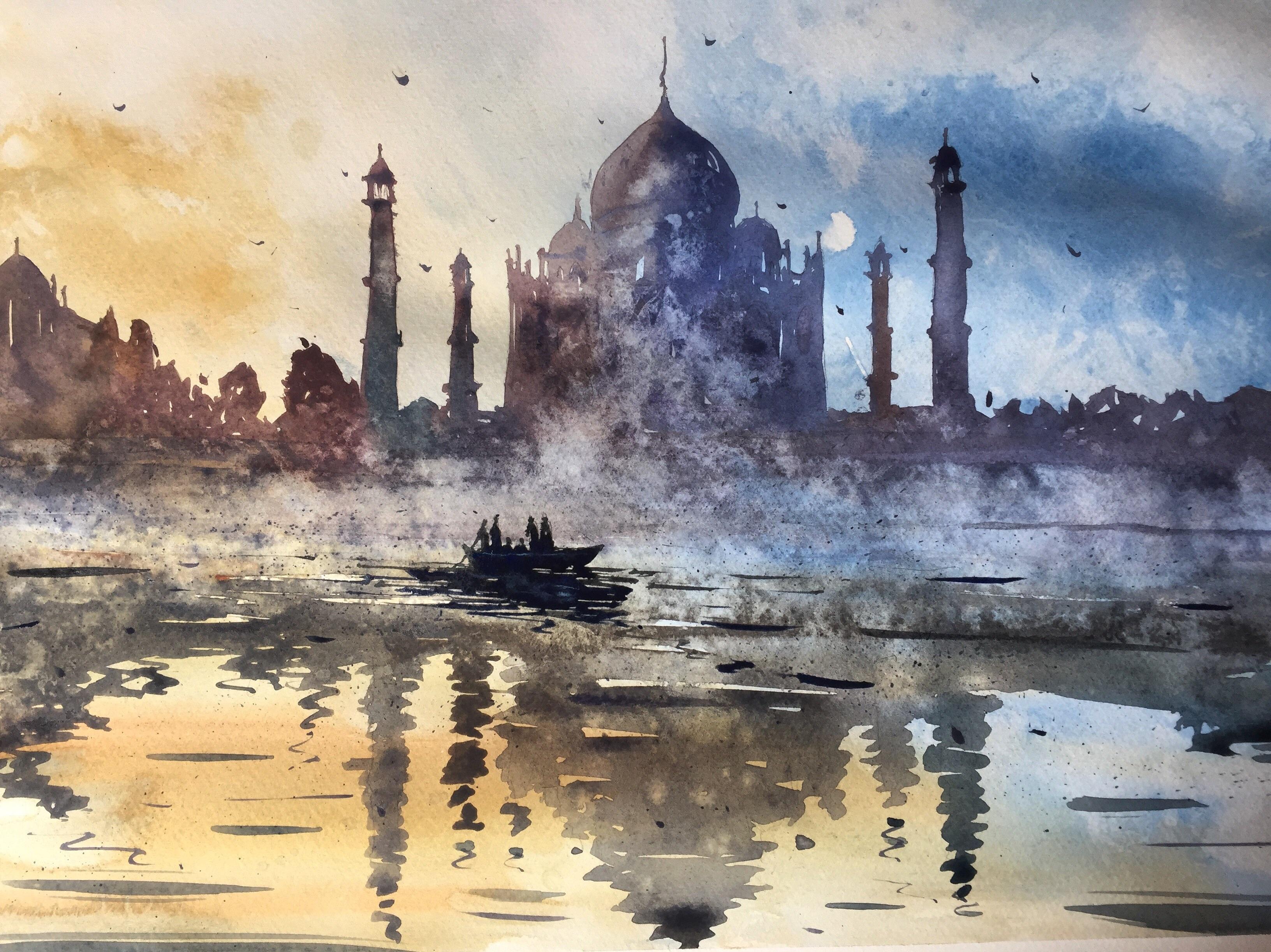 3264x2445 Taj Mahal. Watercolor. 40x30cm. Art