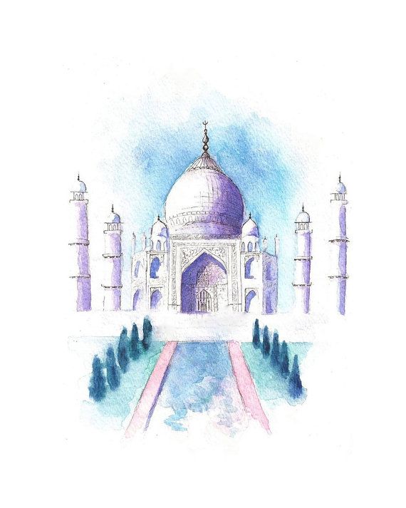 570x713 Watercolor Landscape Illustration Taj Mahal In By Sketchesbykate