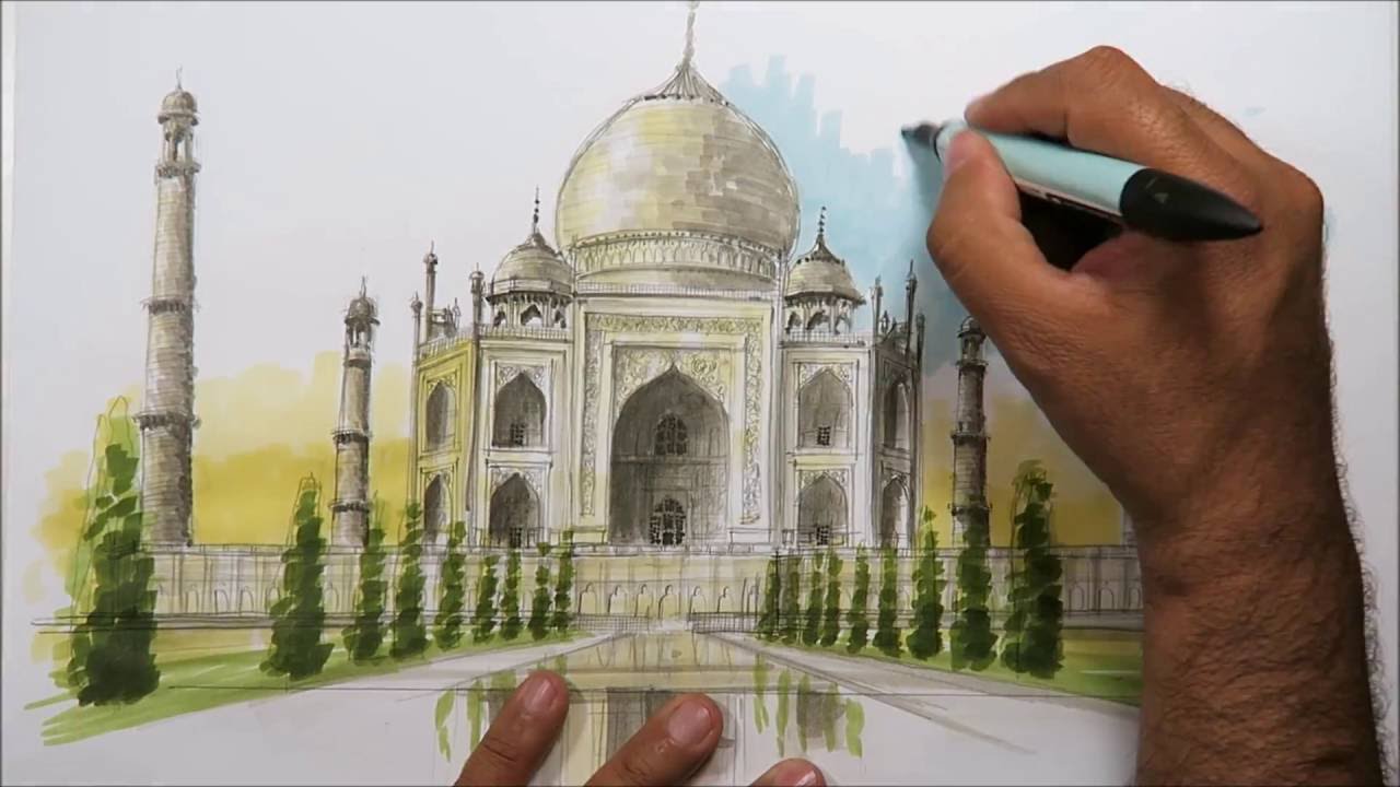 1280x720 Architectural Sketching Taj Mahal