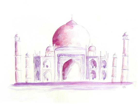 570x430 Items Similar To Taj Mahal Original Abstract Watercolor Painting