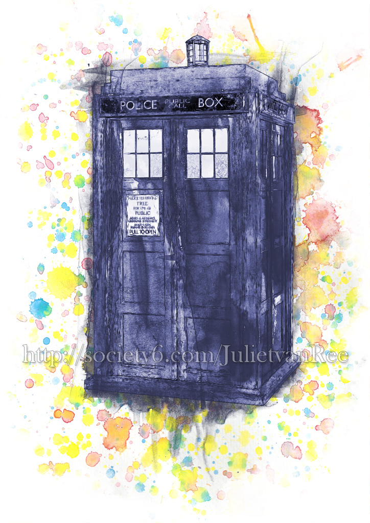 724x1024 Tardis In Wibbly Wobbly Watercolor Mixed Media Digital