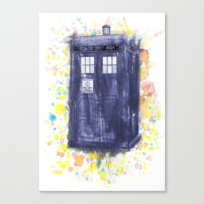 700x700 Tardis Inspired Blue Box In Mixed Media Watercolor Canvas Print By