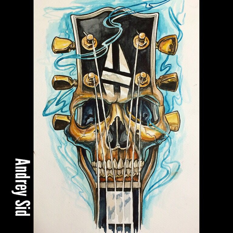 768x768 Gibson Skull Tattoo Sketch. Watercolor Painting My Watercolor