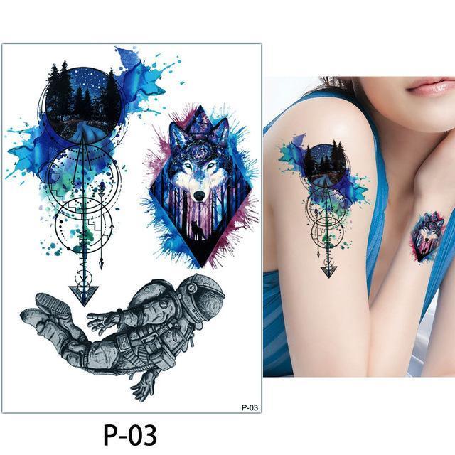 640x640 1x Diy Body Art Temporary Tattoo Colorful Animals Watercolor