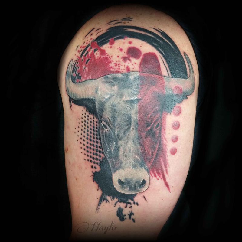 800x800 Trash Polka Style Taurus By Haylo Tattoos