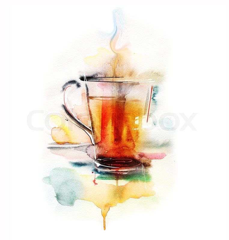 762x800 Glass With Black Tea. Watercolor Painting Stock Photo Colourbox