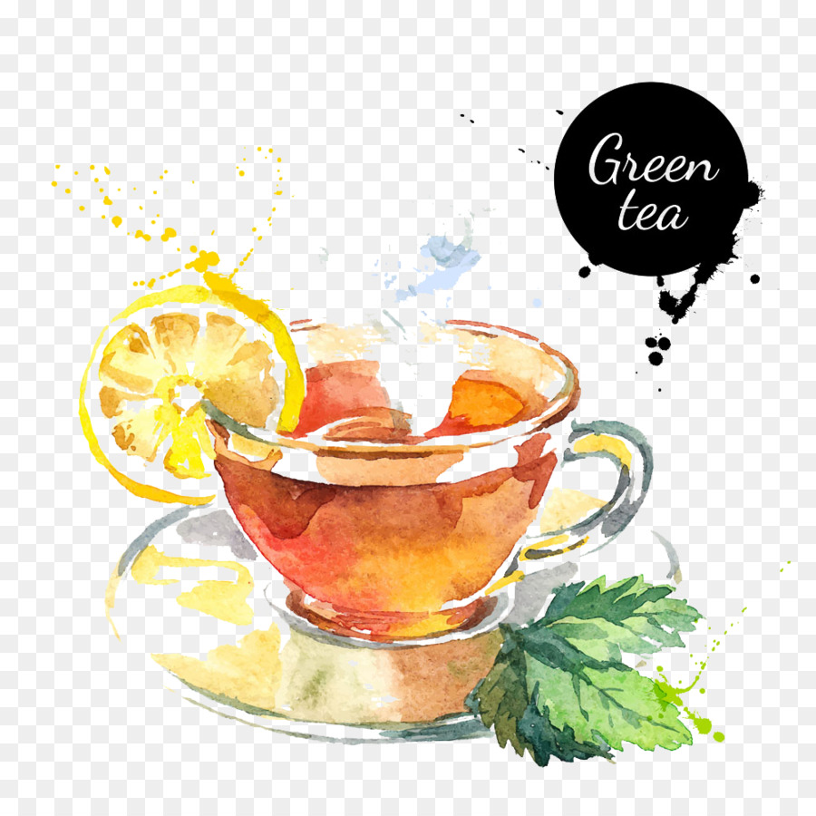 900x900 Green Tea Watercolor Painting Drawing