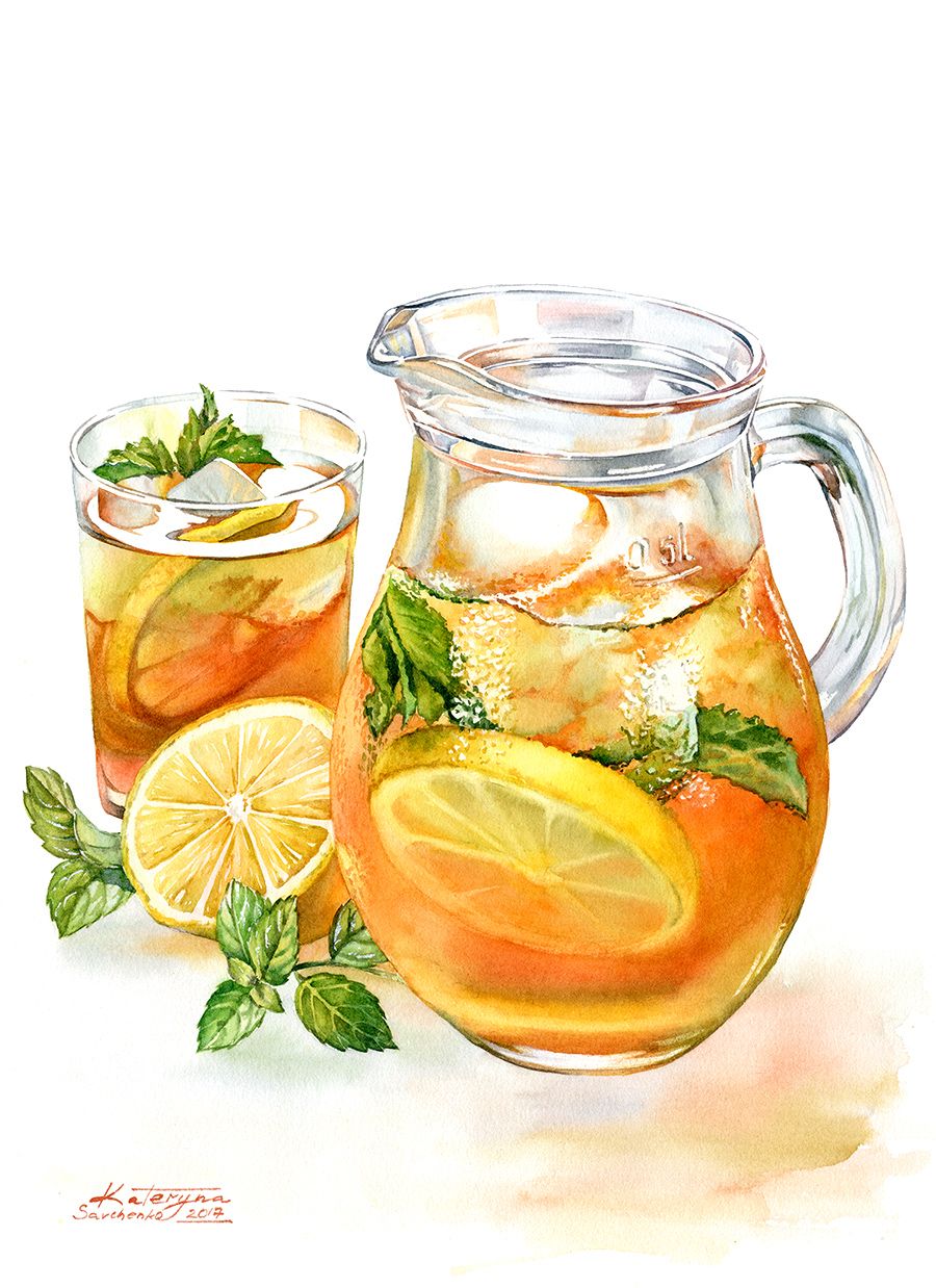 900x1238 Ice Tea Watercolor Food Illustration By Kateryna Savchenko