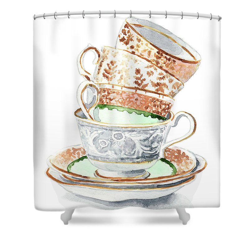 800x800 Teacups Collection Antique Watercolor Painting