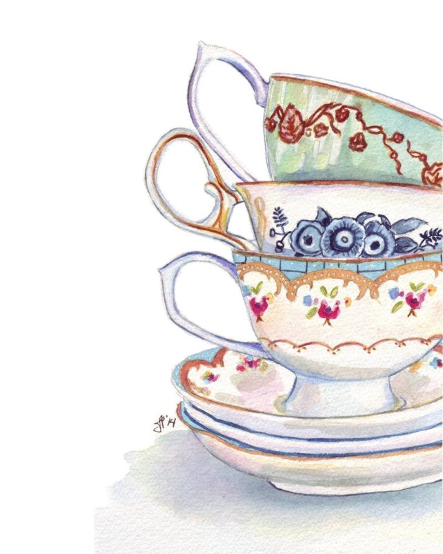 642x803 Teacups Still Life Watercolor Painting Stack Of Tea Cups Etsy