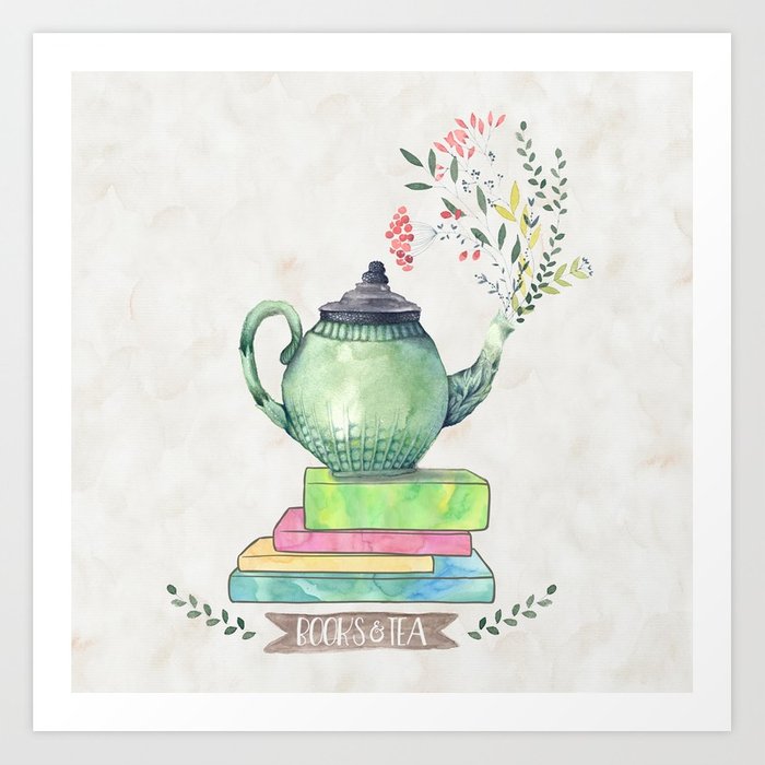 700x700 Books Amp Tea Watercolor Art Print By Evieseo Society6