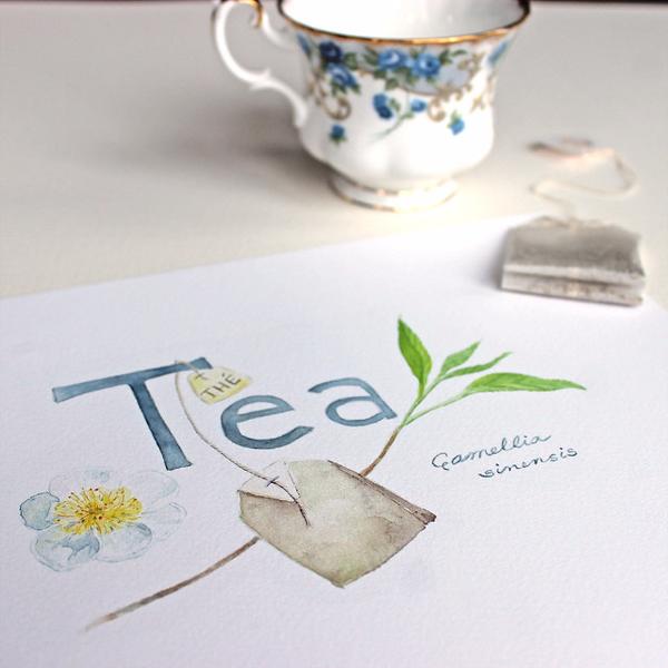 600x600 Botanical Tea Watercolor Print Trowel And Paintbrush