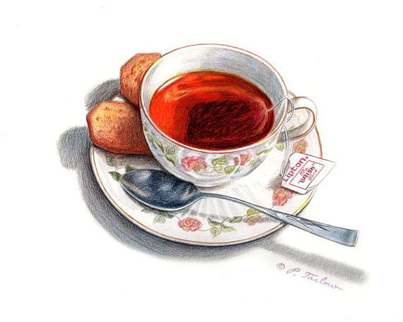 570x456 Cup Of Tea Amp Biscuits Food Art Print, Kitchen Art, Food