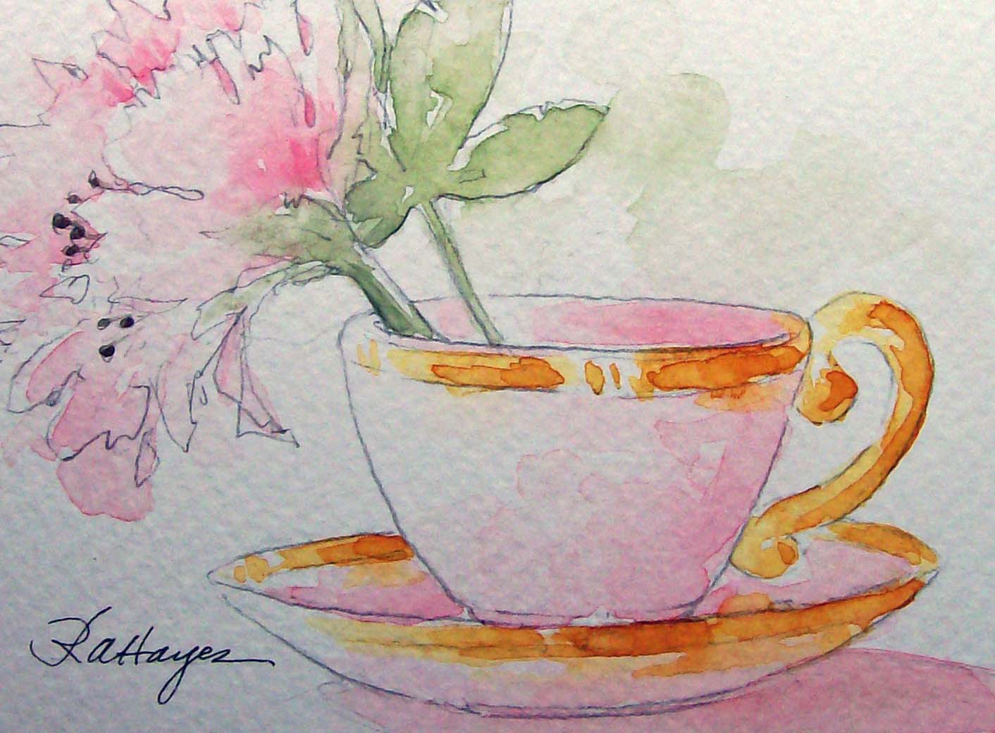 1412x1040 Watercolor Paintings By Roseann Hayes Peony In Teacup