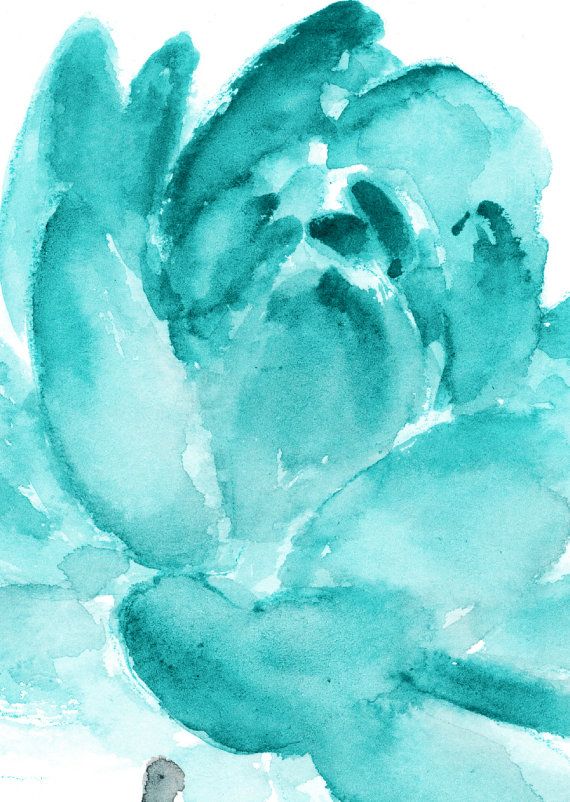 570x802 Lotus Flower Teal Watercolor Painting Abstract By Colorwatercolor