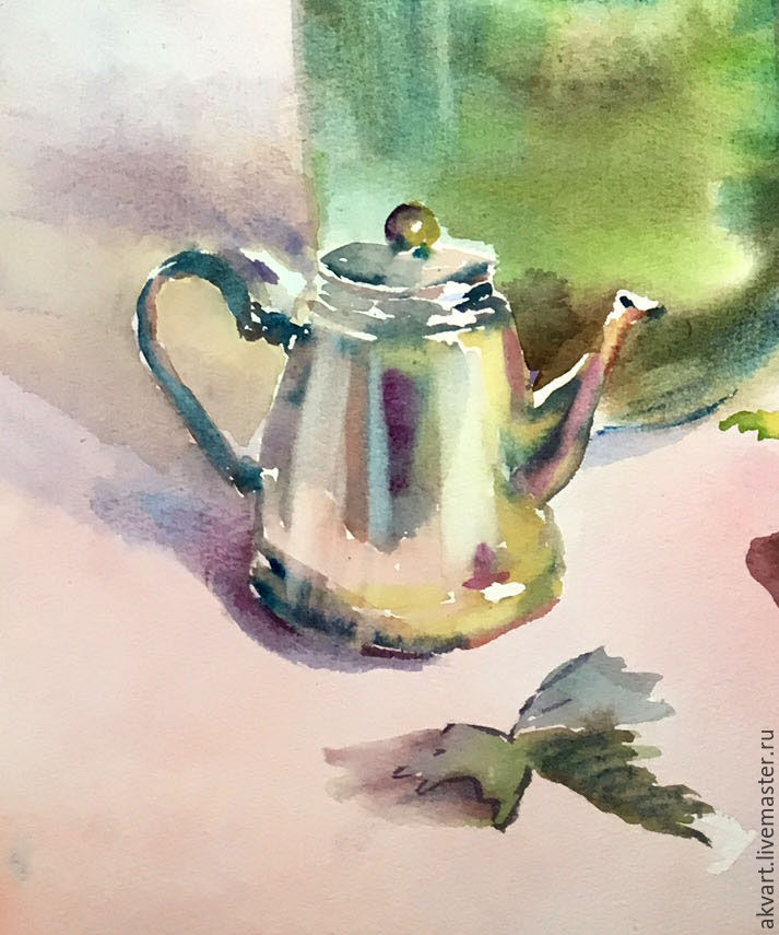 713x855 Painting Watercolor. Still Life. Bottle, Teapot And Peppers Shop