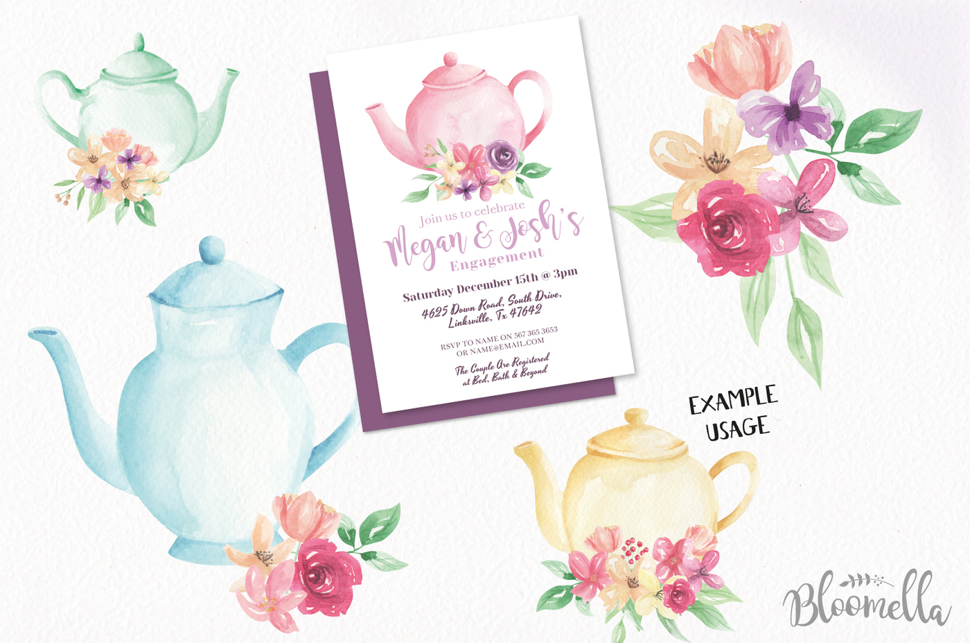 1400x929 Teapot Elements Watercolor Floral Flowers Pastel Pretty Afternoon