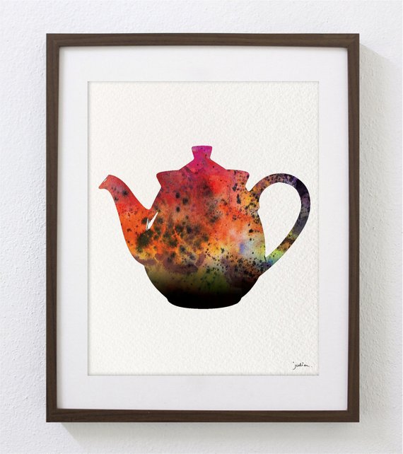 570x642 Watercolor Art Print Orange Teapot Watercolor Painting Etsy