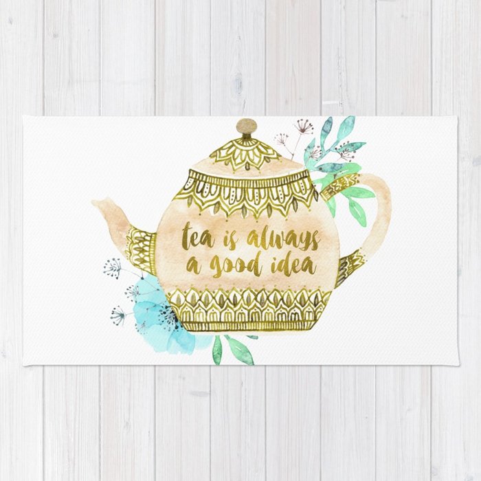 700x700 Watercolor Teapot Flowers Rug By Lizziiea Society6