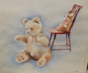 300x248 Leona D Crawford Teddy Bear In Chair Original Watercolor Painting