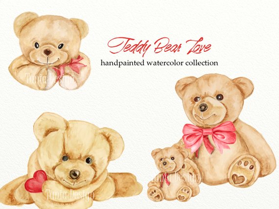 570x428 Teddy Bear Love Watercolor Clipart Valentines Clipart Romantic Etsy