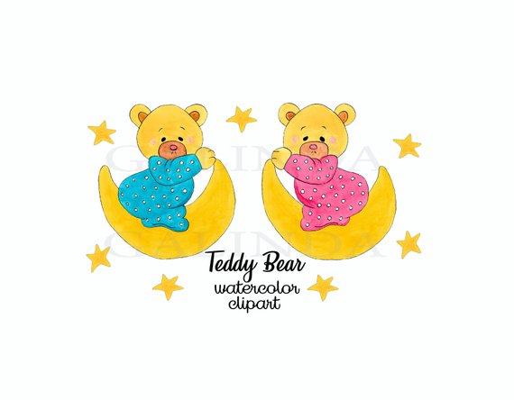 570x444 Teddy Bear Clipart Watercolor Clipart Cute Teddy Bear Etsy