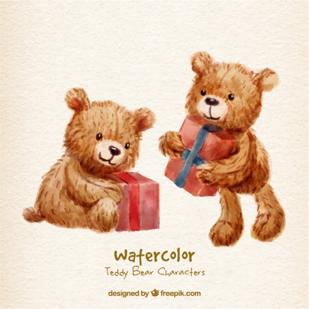 626x626 Watercolor Teddy Bear Characters With Gifts Vector Free Download