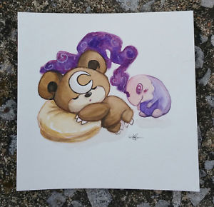 300x290 Pokemon Watercolor Painting Cute Teddiursa Teddy Bear Dreaming