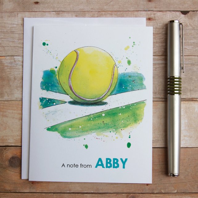 642x642 Personalized Tennis Note Cards Watercolor Tennis Ball Card Etsy