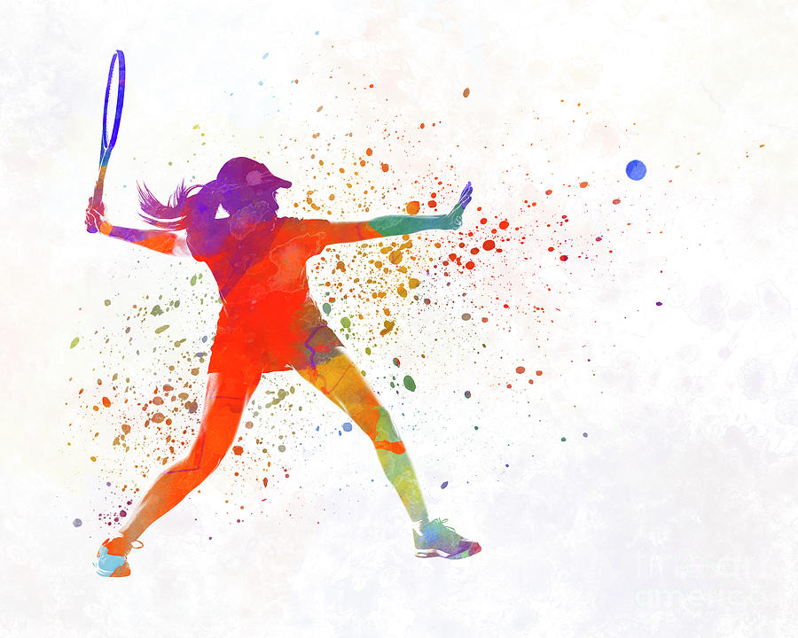 900x720 Woman Tennis Player 01 In Watercolor Painting By Pablo Romero