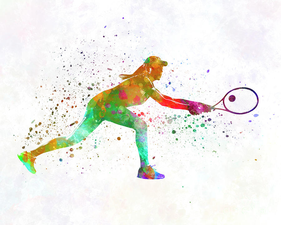 900x720 Woman Tennis Player Sadness 02 In Watercolor Painting By Pablo Romero