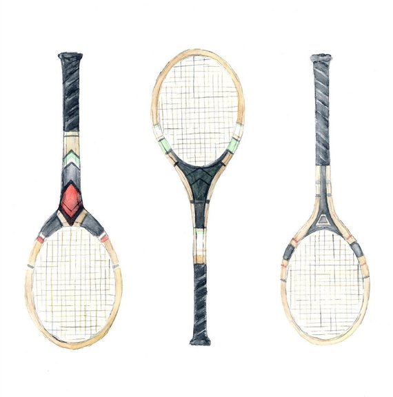570x576 Tennis Racquet Watercolor Art Giclee Print 8x10 Sports Home