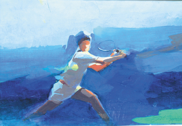 580x401 Art Of Kuzma Sports Original Tennis Watercolor ,acrylic