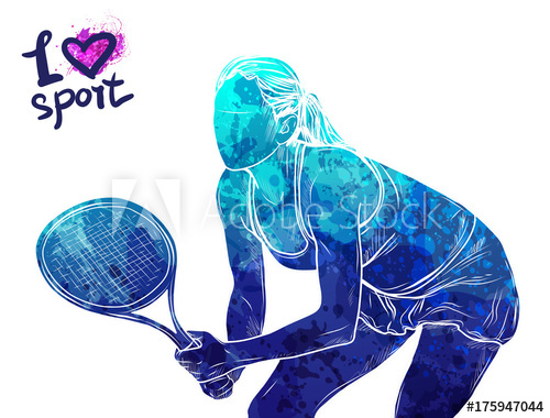 500x380 Bright Watercolor Silhouette Of Tennis Player. Vector Sport