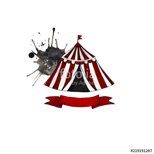 500x500 Circus Logo On White Isolated Background. Tent, Watercolor Blot