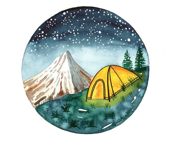 570x470 Original Watercolor Painting Camping Tent On By Bluepalette