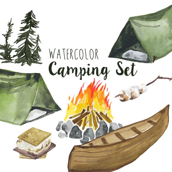 570x570 Watercolor Camping Clip Art Set Summer Outdoors Activities Etsy