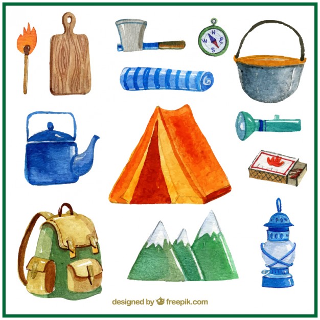 626x626 Watercolor Camping Tent And Campsite Elements Vector Premium