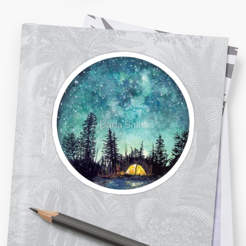 1000x1000 Woods Tent Camping Watercolor Stickers By Daria Smith Redbubble