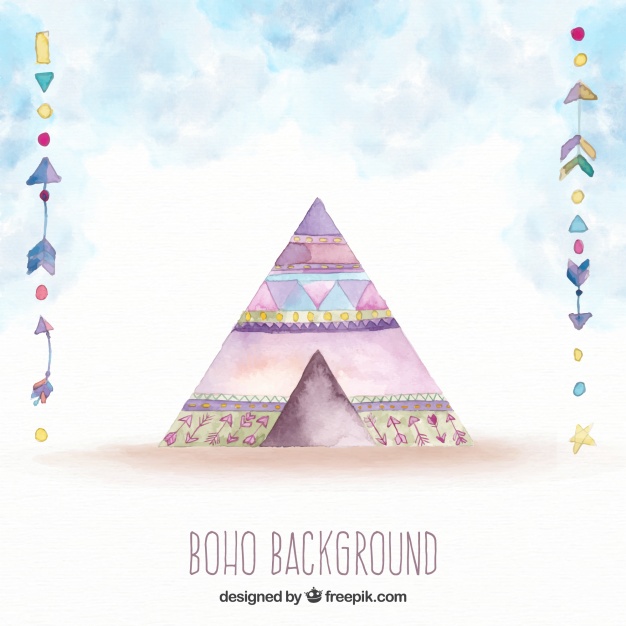626x626 Boho Background With Tent In Watercolor Style Vector Free Download
