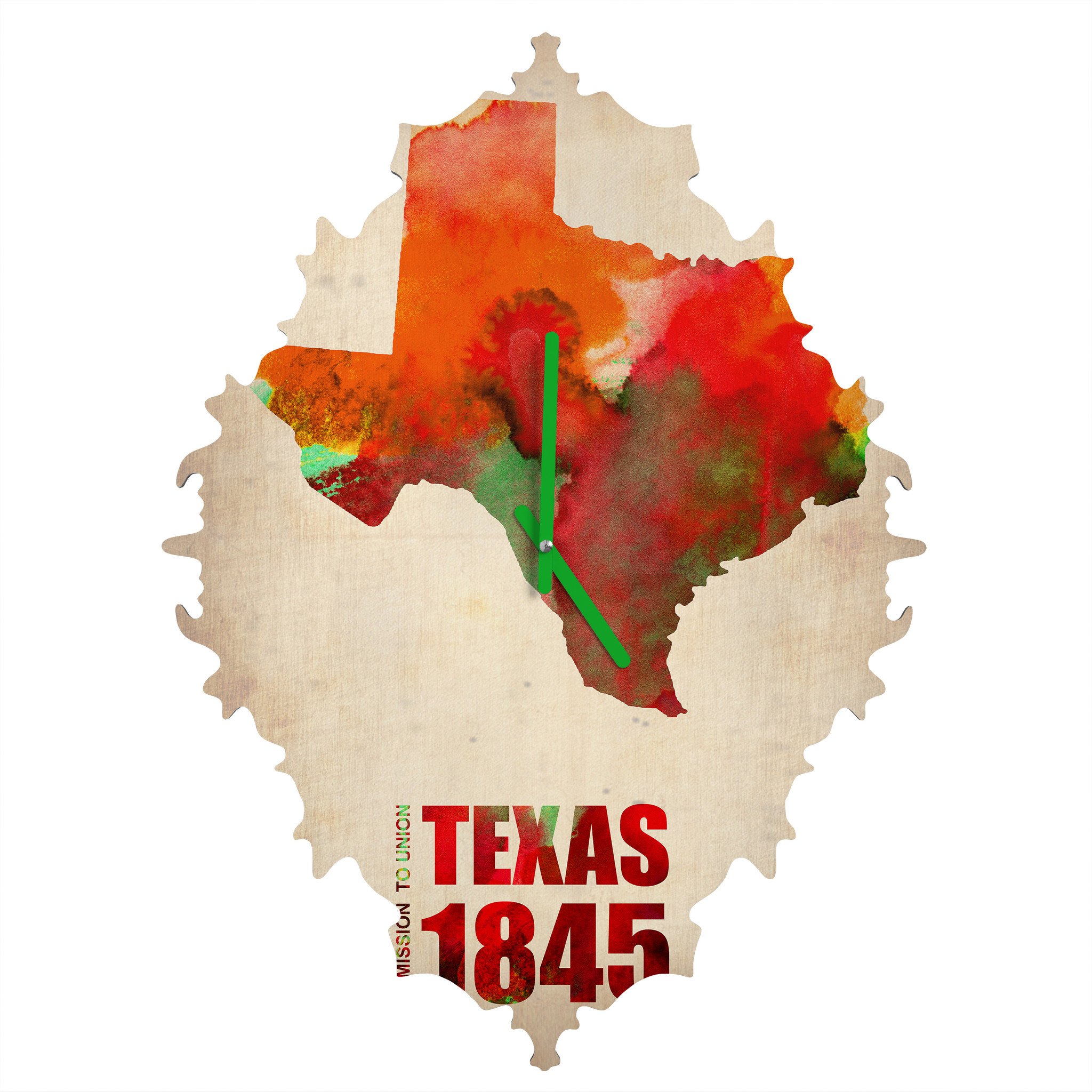 2048x2048 Texas Watercolor Map Baroque Clock Naxart