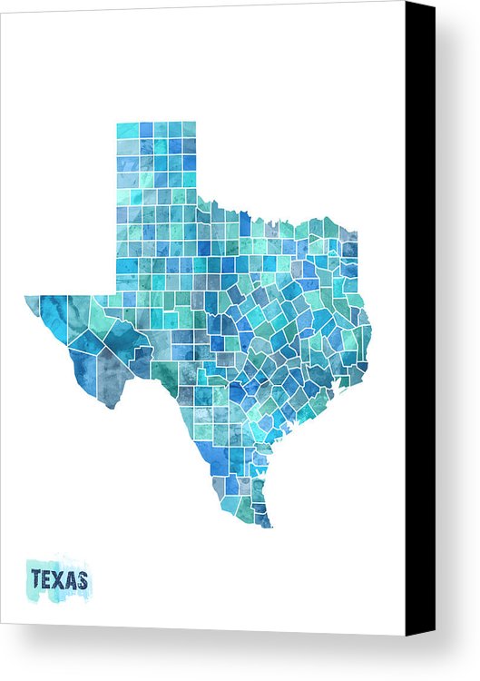 529x750 Texas Watercolor Map Canvas Print Canvas Art By Michael Tompsett