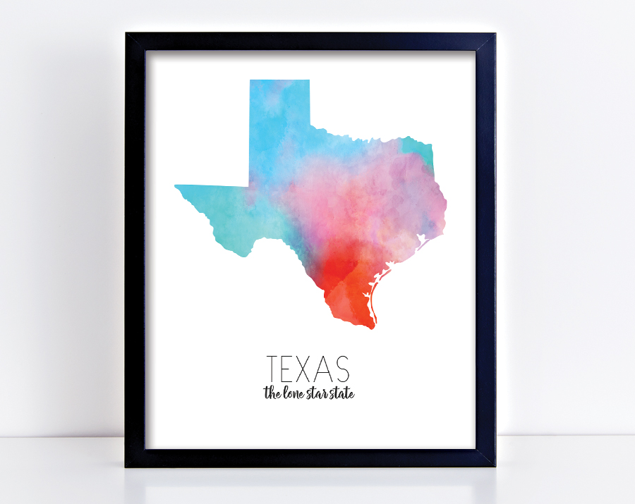 900x715 Texas Watercolor Print Quotable Life