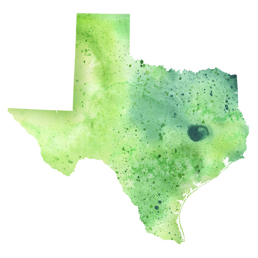 900x900 Watercolor Map Of Texas, In Green Painting By Andrea Hill